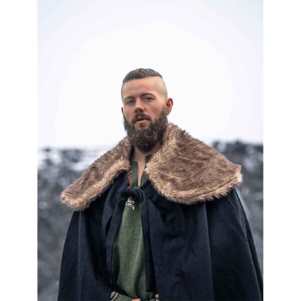 Janne Viking Cloak with Faux Fur Trim - Brown