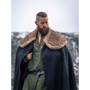 Janne Viking Cloak with Faux Fur Trim - Brown