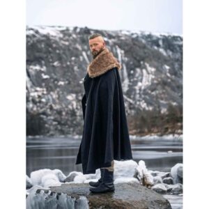 Janne Viking Cloak with Faux Fur Trim - Brown