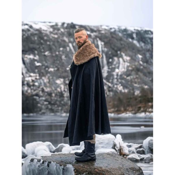 Janne Viking Cloak with Faux Fur Trim - Brown