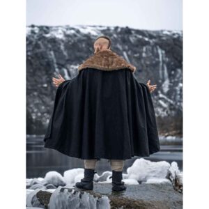 Janne Viking Cloak with Faux Fur Trim - Brown