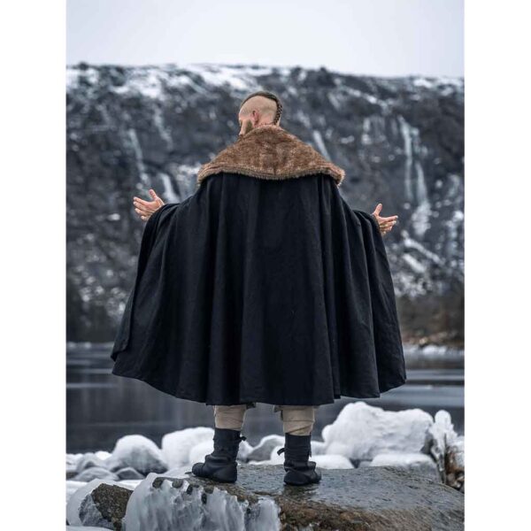 Janne Viking Cloak with Faux Fur Trim - Brown