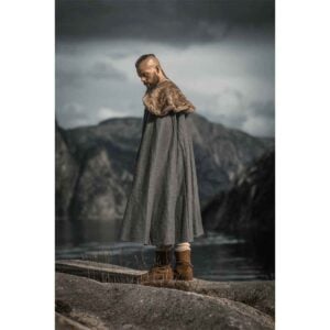Janne Viking Cloak with Faux Fur Trim - Grey