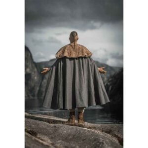 Janne Viking Cloak with Faux Fur Trim - Grey