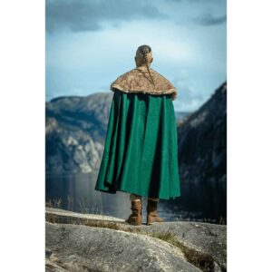 Janne Viking Cloak with Faux Fur Trim - Green