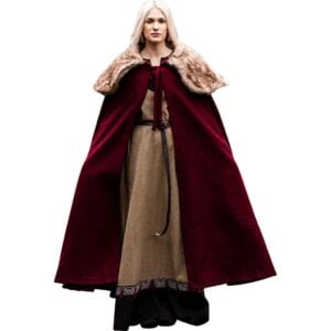 Janne Viking Cloak with Faux Fur Trim - Red