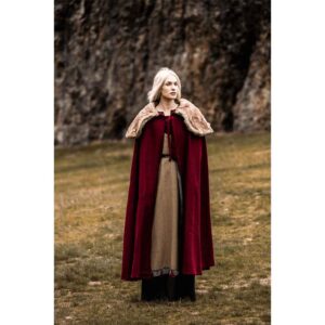 Janne Viking Cloak with Faux Fur Trim - Red