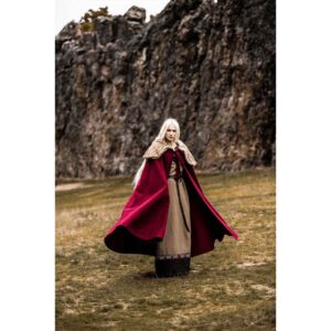 Janne Viking Cloak with Faux Fur Trim - Red