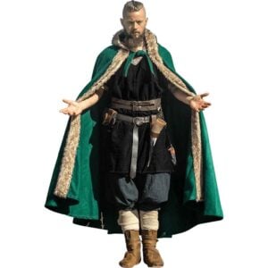 Fjell Faux Fur Trim Viking Cape - Green