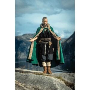 Fjell Faux Fur Trim Viking Cape - Green
