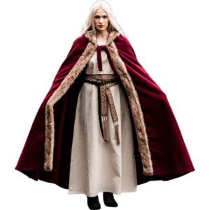 Fjell Faux Fur Trim Viking Cape - Red