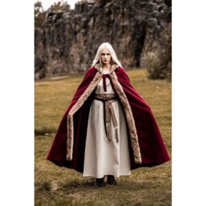 Fjell Faux Fur Trim Viking Cape - Red