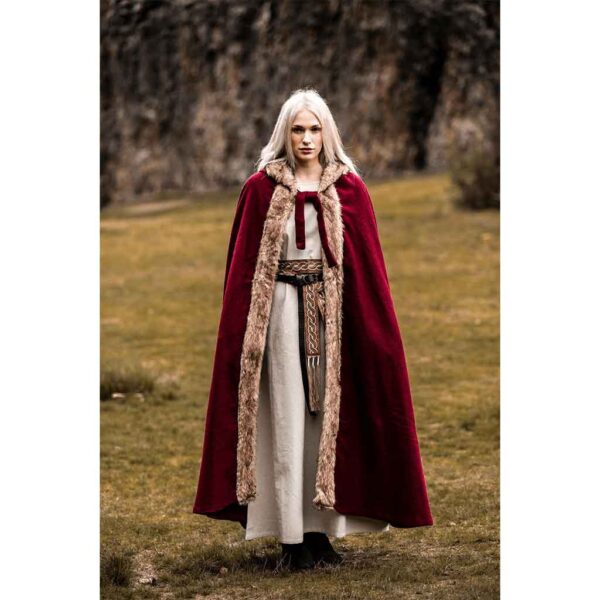 Fjell Faux Fur Trim Viking Cape - Red