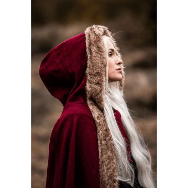 Fjell Faux Fur Trim Viking Cape - Red