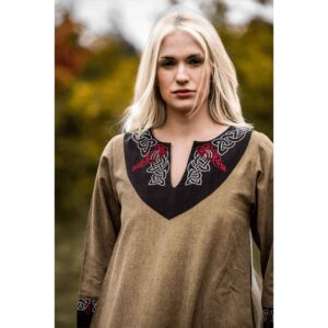 Idun Embroidered Viking Dress - Sand