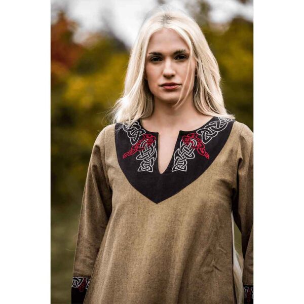 Idun Embroidered Viking Dress - Sand