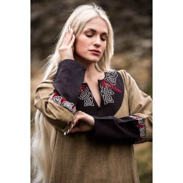 Idun Embroidered Viking Dress - Sand