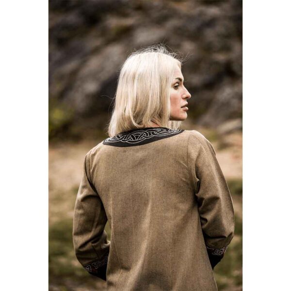 Idun Embroidered Viking Dress - Sand
