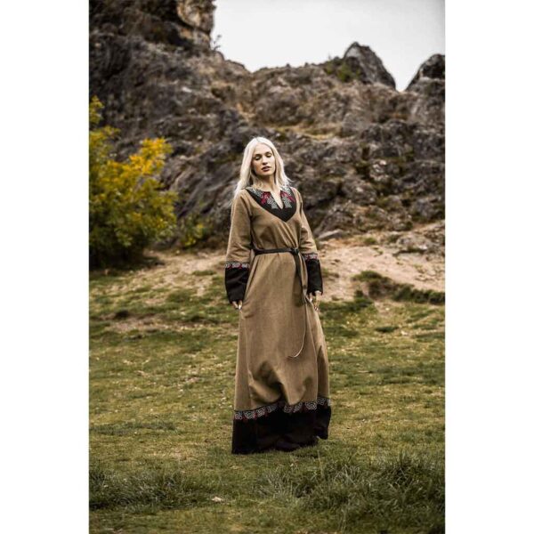 Idun Embroidered Viking Dress - Sand