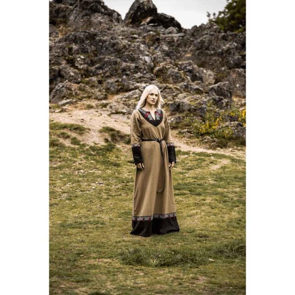 Idun Embroidered Viking Dress - Sand