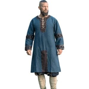 Leif Leather Trim Viking Tunic - Blue