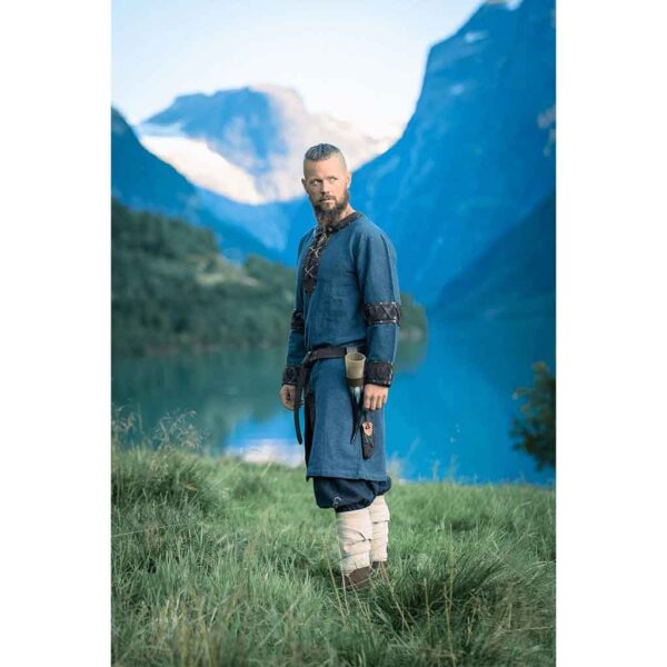 Leif Leather Trim Viking Tunic - Blue