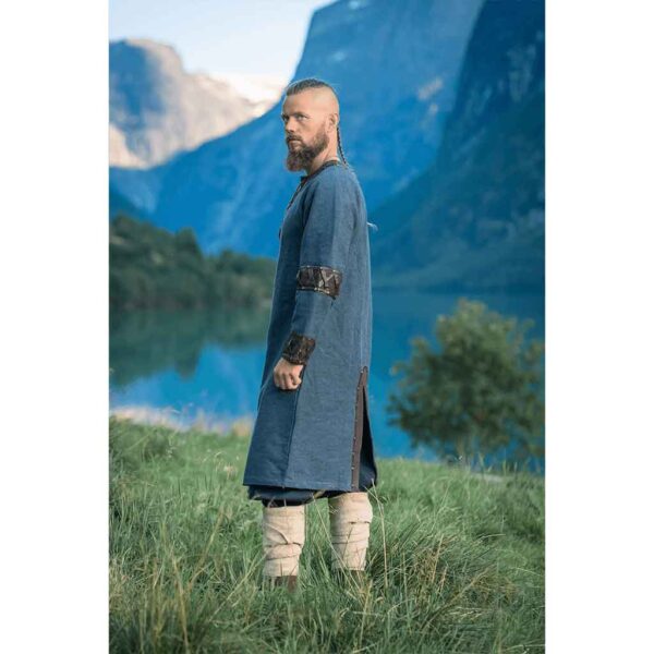 Leif Leather Trim Viking Tunic - Blue