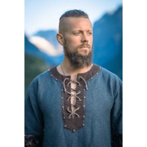 Leif Leather Trim Viking Tunic - Blue