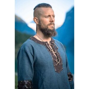 Leif Leather Trim Viking Tunic - Blue