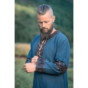 Leif Leather Trim Viking Tunic - Blue