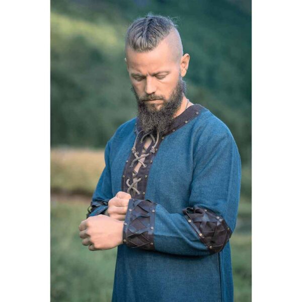Leif Leather Trim Viking Tunic - Blue