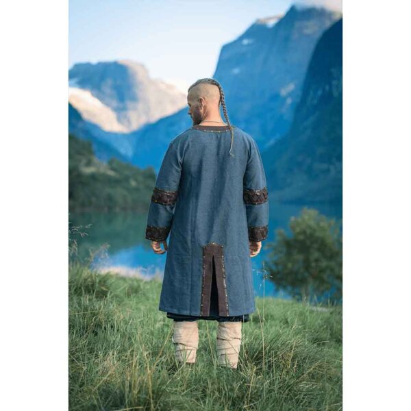 Leif Leather Trim Viking Tunic - Blue