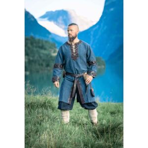 Leif Leather Trim Viking Tunic - Blue