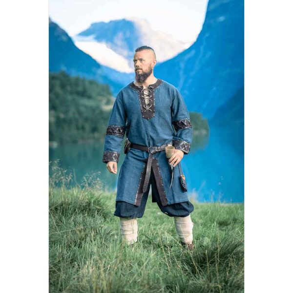 Leif Leather Trim Viking Tunic - Blue