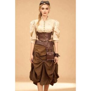 Brown Steampunk Ruched Skirt
