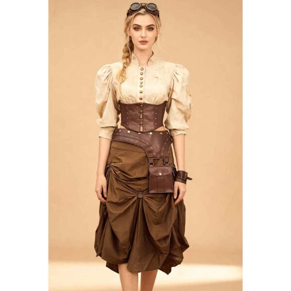 Brown Steampunk Ruched Skirt