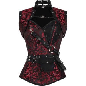 Maroon Steampunk Brocade Corset with Jacket