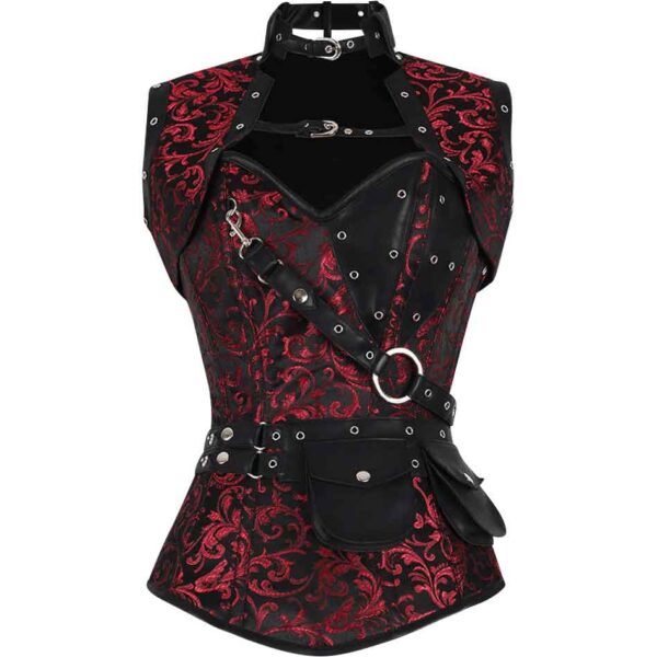 Maroon Steampunk Brocade Corset with Jacket
