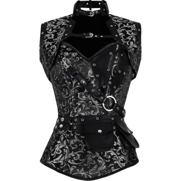 Silver Steampunk Brocade Corset with Jacket