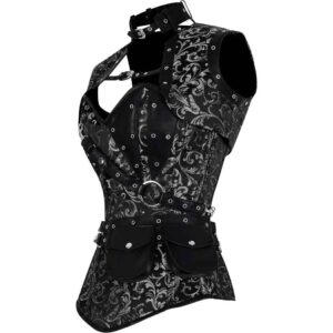 Silver Steampunk Brocade Corset with Jacket