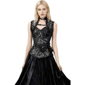 Silver Steampunk Brocade Corset with Jacket