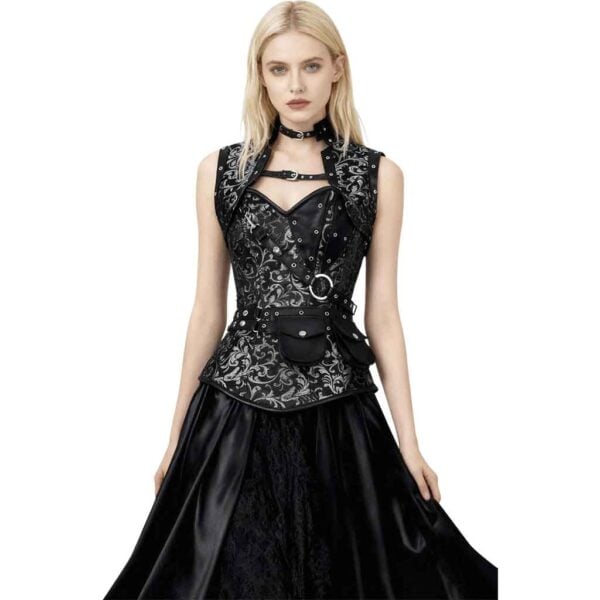 Silver Steampunk Brocade Corset with Jacket