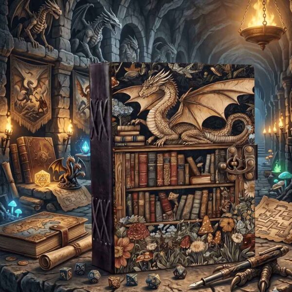 Enchanted Dragon Bookshelf Leather Journal