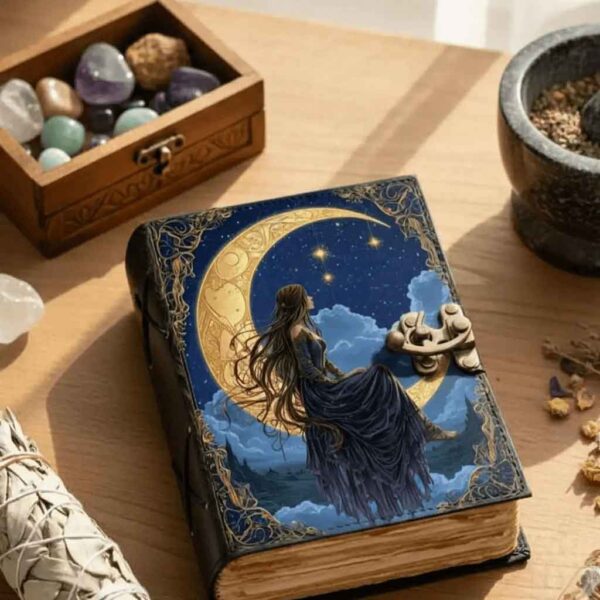 Celestial Moon Maiden Leather Journal