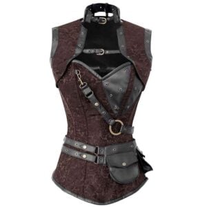 Steampunk Brown Brocade Overbust Corset with Detachable Jacket