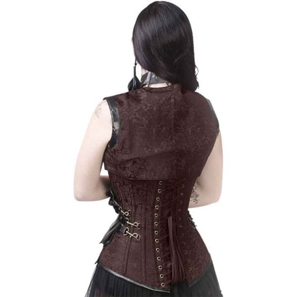 Steampunk Brown Brocade Overbust Corset with Detachable Jacket