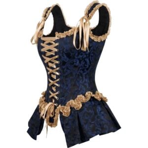 Blue Brocade Peplum Overbust Corset
