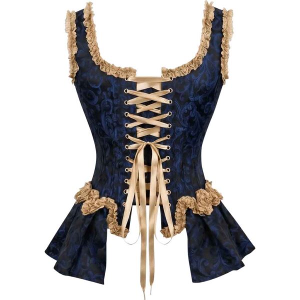 Blue Brocade Peplum Overbust Corset