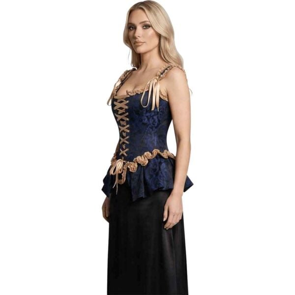 Blue Brocade Peplum Overbust Corset