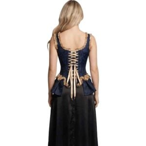 Blue Brocade Peplum Overbust Corset